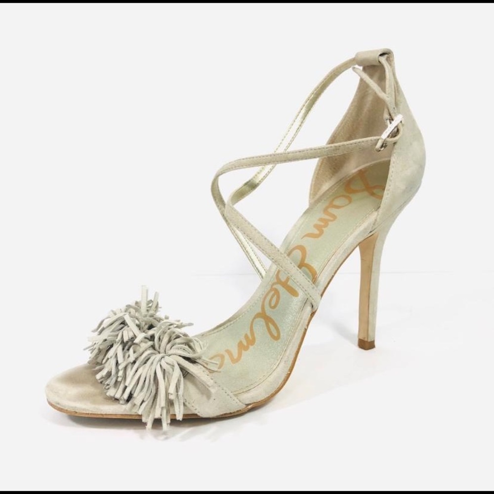 Sam Edelman Grey Leather Ankle wrap Heel Shoes